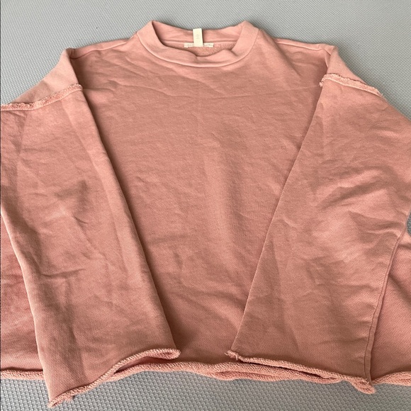 Eileen Fisher Salmon Color Organic Cotton Raw Edge Sweatshirt Size XS - Picture 7 of 8